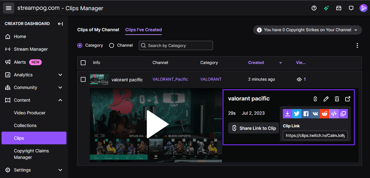 Twitch Creator Dashboard - Clip Manager